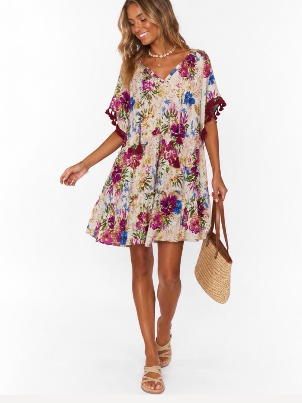 🌸 Matilda Jane Floral Boho Tiered Tassel Dress